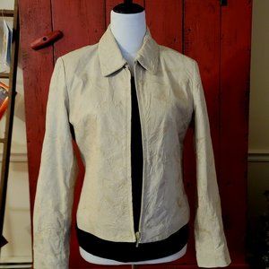 Rogue Crushed Leather Jacket - Cream - Medium